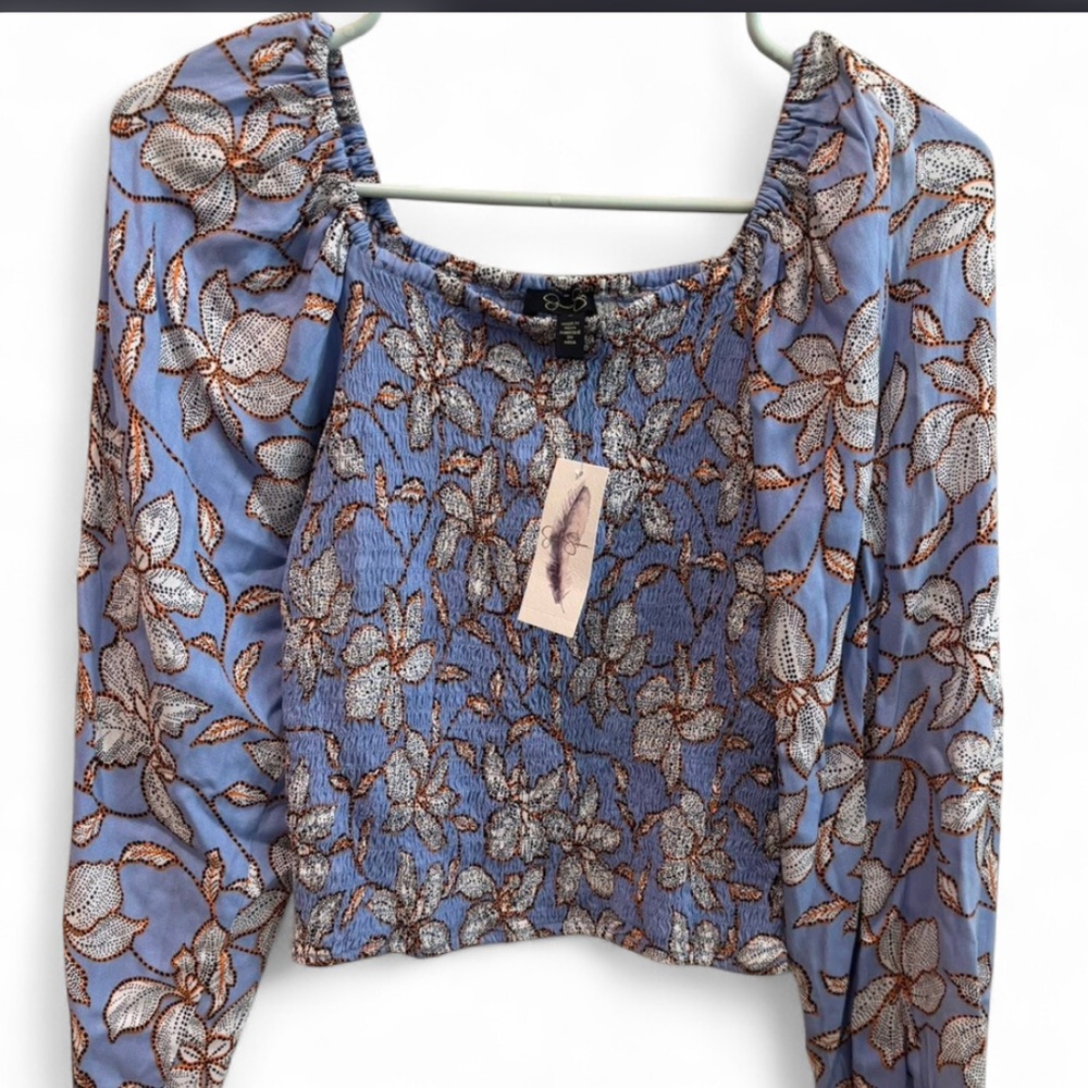 Jessica Simpson Light Blue Floral Smocked Crop Top